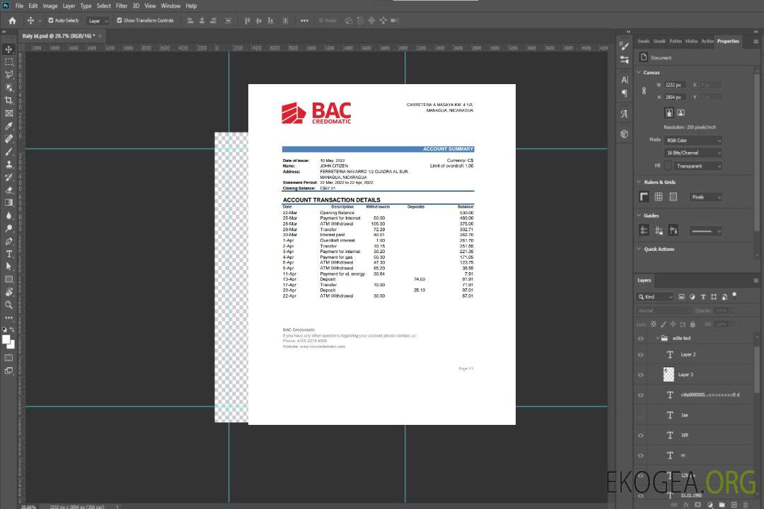 Modèle Excel et PDF de relevé bancaire Nicaragua BAC Credomatic template Modèle Excel et PDF de relevé bancaire Nicaragua BAC Credomatic template